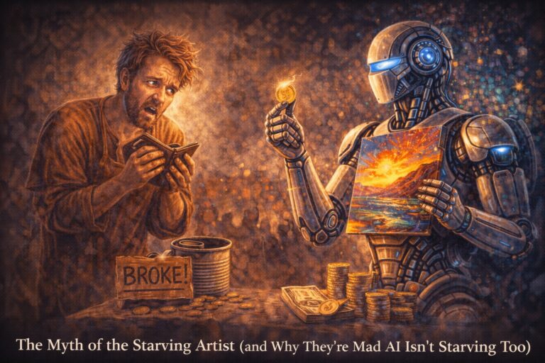 Featured image for The Myth of the Starving Artist (and Why They’re Mad AI Isn’t Starving Too)